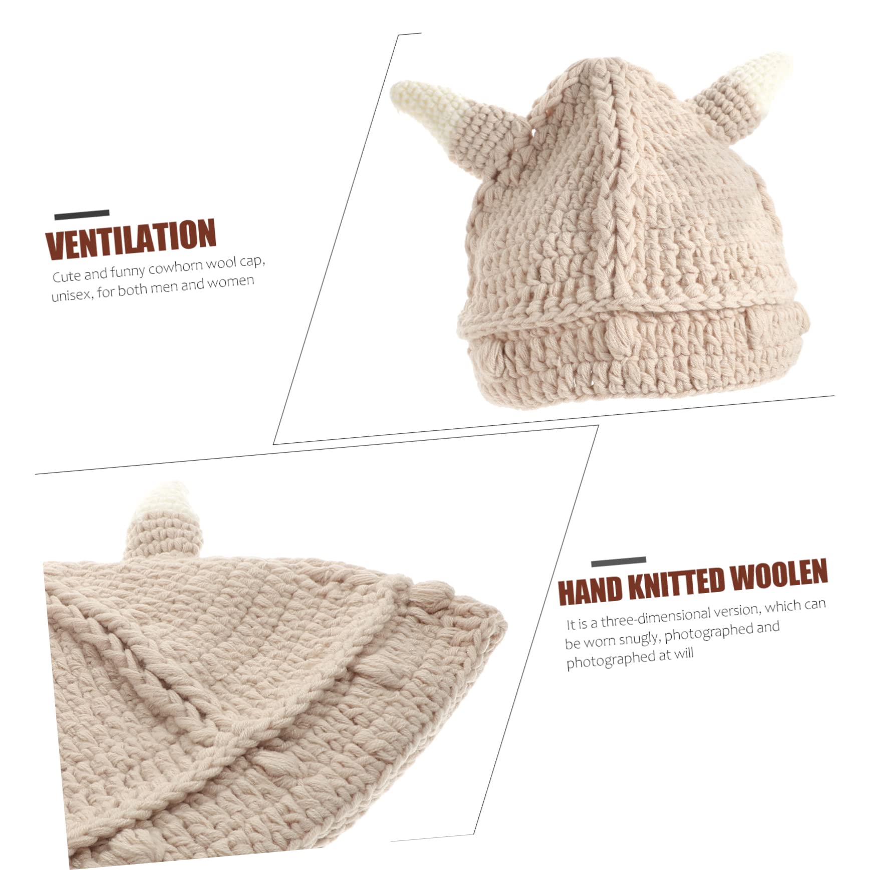 SOIMISS 3 Piezas Gorro de Punto Caliente Sombrero de Beanie Sombreros de la Gorrita Tejida Gorro de Punto con Cuernos Gorro de Lana Sombreros Aire Gorro Unisex Hilo Beige