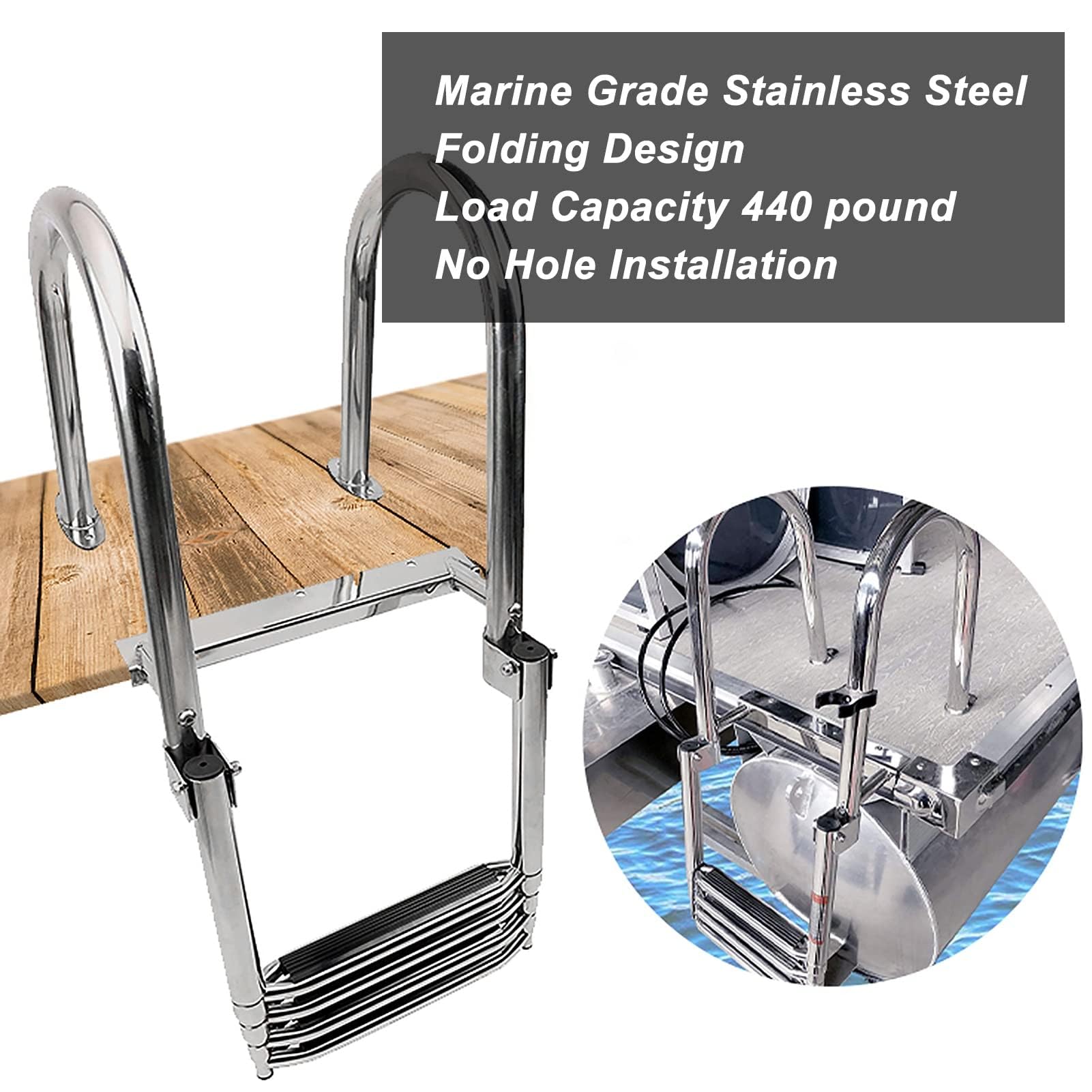 Scaletta per Barche Scaletta Galleggiante Pieghevole Telescopica/Scaletta per Barche, Scalette per Piscina/Yacht/pontone in Acciaio Inossidabile a 4 Gradini, con Corrimano e Gradini Antiscivolo