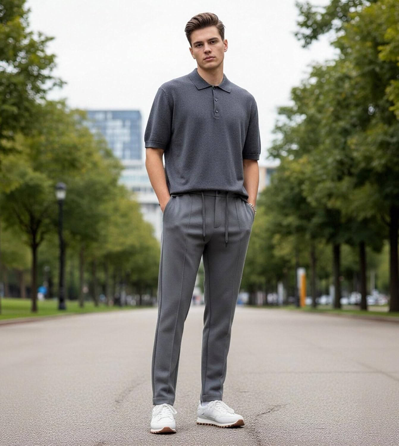 Fioboc Mens Casual Pants Elastic Waist Dress Pants Lightweight Drawstring Sweatpants with Pockets - Image 3