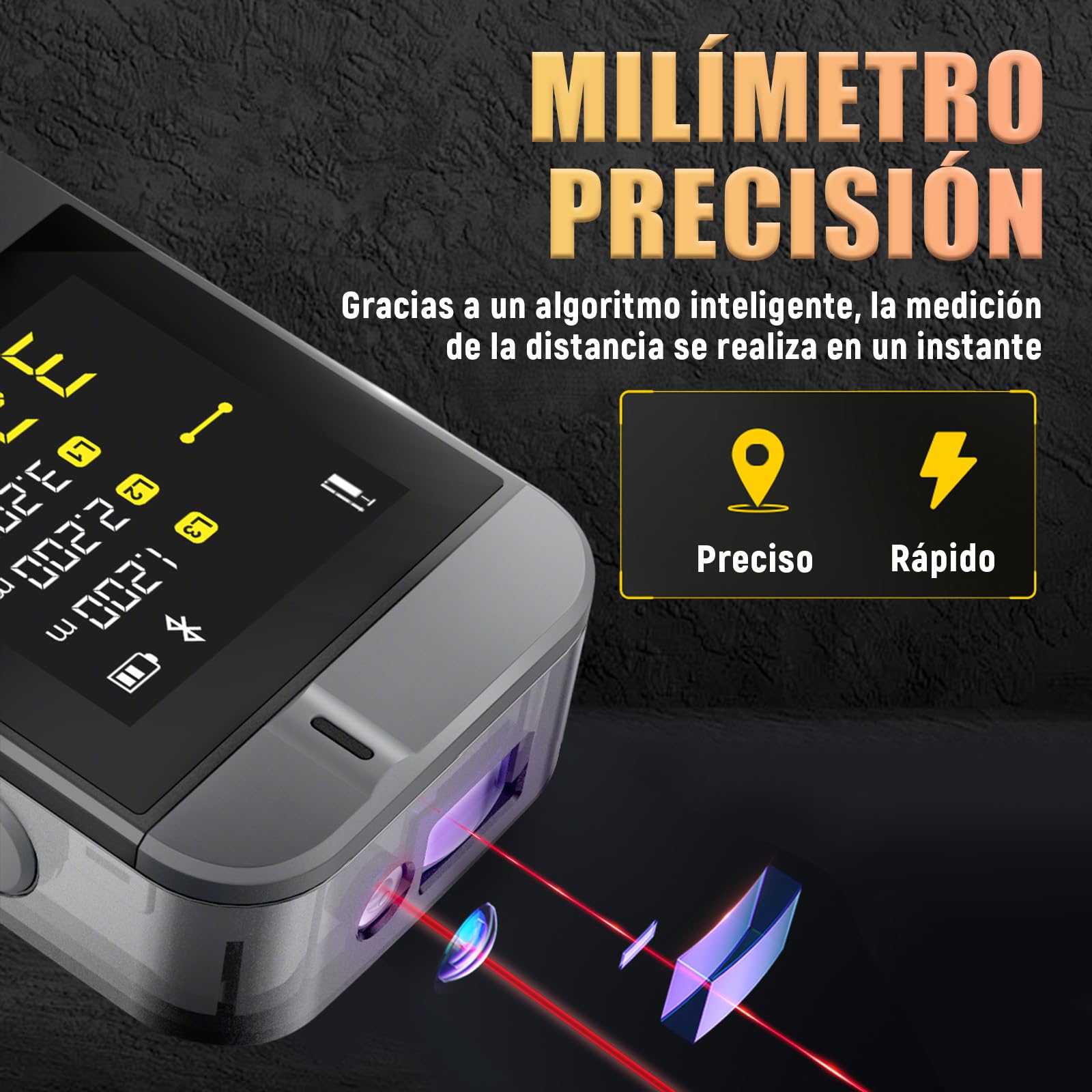 Telémetro Láser IR40 40m, Precisión ±2 mm, Medidor Laser Distancia con Bluetooth, Pantalla de Giro Automático, 8 Modos, Batería Recargable, para Bricolaje, Mide Distancia, Superficie, Volumen y Altura