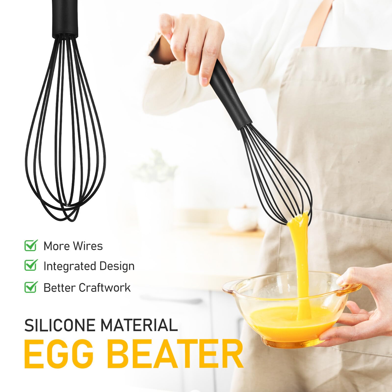 Homoyoyo Fouet à Ballon en Acier Inoxydable 430 en Silicone Noir Manche Confortable et Design Ergonomique Cuisine et Pâtisserie