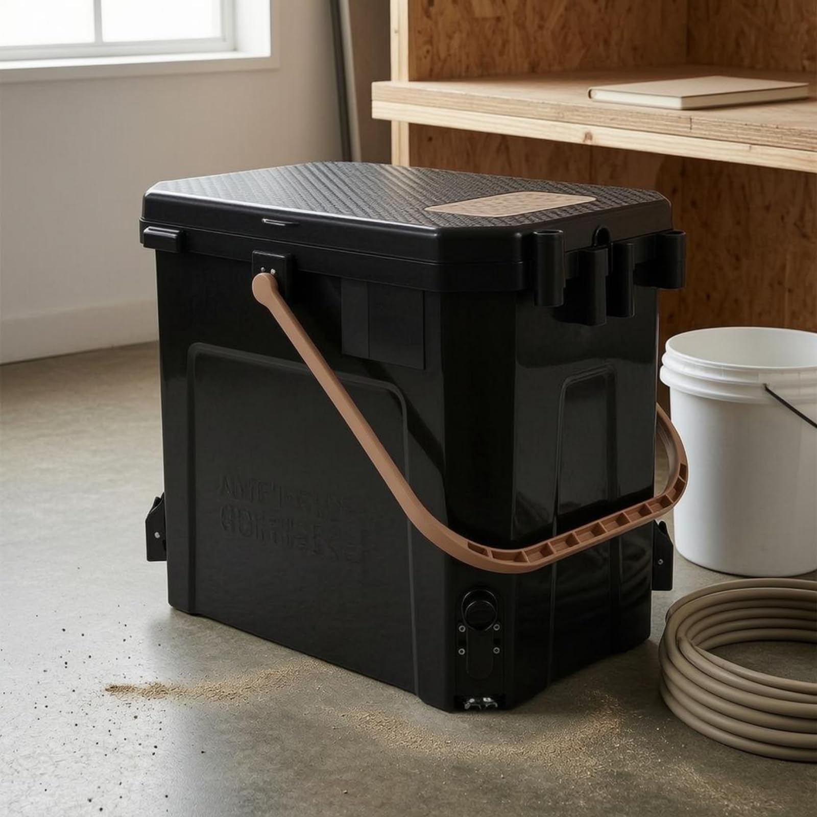 Contenedor de Pesca Caja Cubo Baúl Recipiente Elevado con Regulables para Terrenos Irregulares Tapa Antideslizante y Asa, Básico Cubo Desnudo con Patas Elevables Y Caja De Almacenamiento