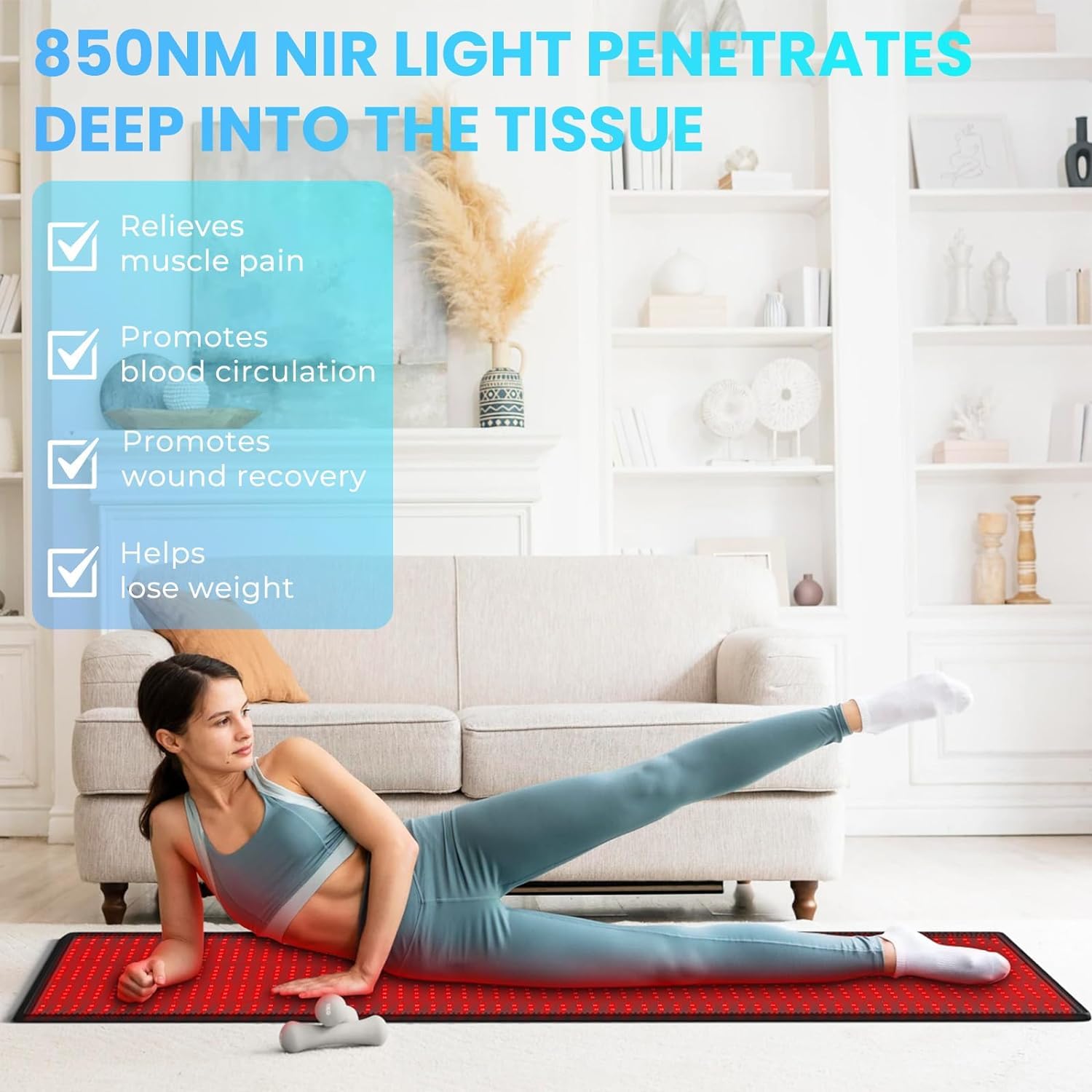 iTHERAU lampa na podczerwień z czerwonym światłem, lampa ciepła na całe ciało, 1280 diod LED 660 nm i 850 nm Red Light Therapy Mat, do odmłodzenia i łagodzenia bólu, terapia światłem czerwonym z