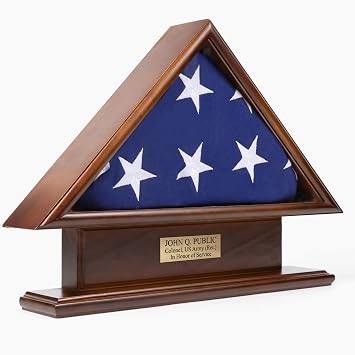 DECOMIL- 5x9 Flag Display Case Shadow Box with Base, Cherry Finish, Name Plate Space, Solid Wood Regular