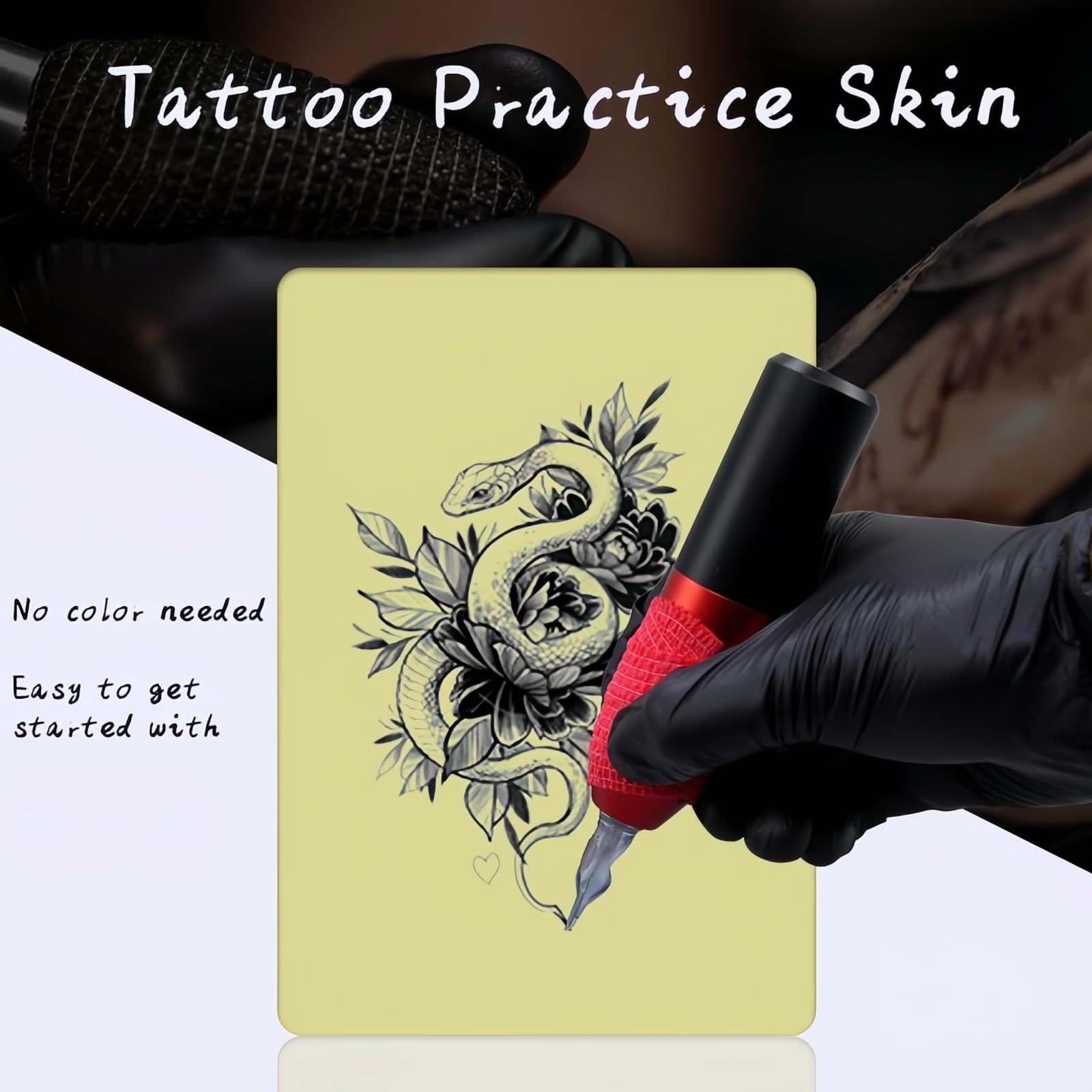 3MM Tattoo Skin - 13-Piece Set, Tattoo Practice Skin Kit Includes: 3 Fake Skins + 10 Transfer Papers, Perfect for Beginner Tattoo Gun Practice (Thick, Double-Sided)