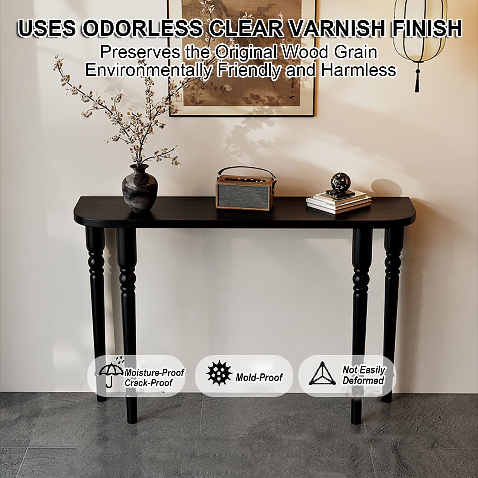 Konsole z Litego Drewna, Wąski Stolik w Stylu Retro do Przedpokoju w Stylu Francuskim, Stolik za Kanapą do Salonu, Przedpokoju, Korytarza(Black,80x30x80cm/31x12x31in)