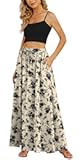 Women's Flowy Maxi Skirt Summer Pleated High Waisted Casual Long Skirts with Pockets