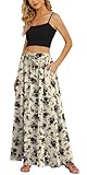 Women&apos;s Flowy Maxi Skirt Summer Pleated High Waisted Casual Long Skirts with Pockets