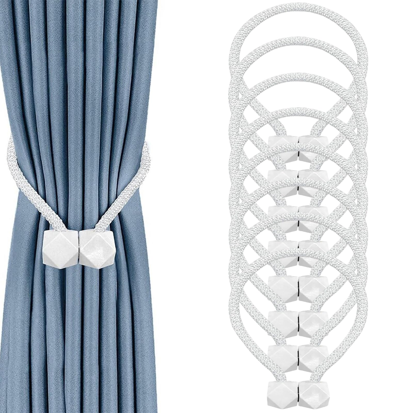Oenothera 8 Pieces Magnetic Tie Backs for Curtains, Tie Backs for Curtains, Polygon Curtain Magnetic TieBacks for Home, Office, Hotel Window Decorative（White, Polygon）