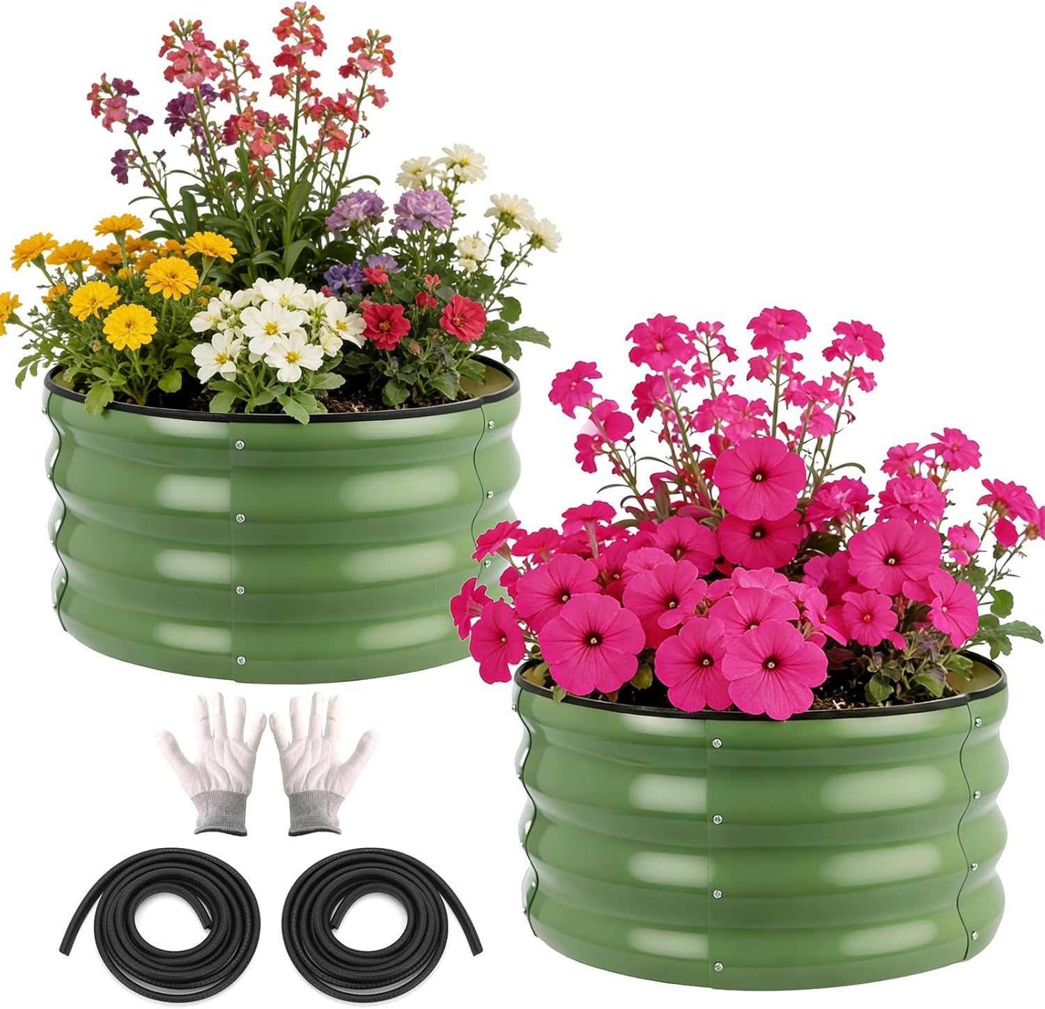 2-Pack Raised Beds for Garden – 60x30cm Round Steel Planter Box with Safety Edging, Outdoor Raised Planters for Vegetables, Flowers & Herbs, Bottomless Metal Garden Bed