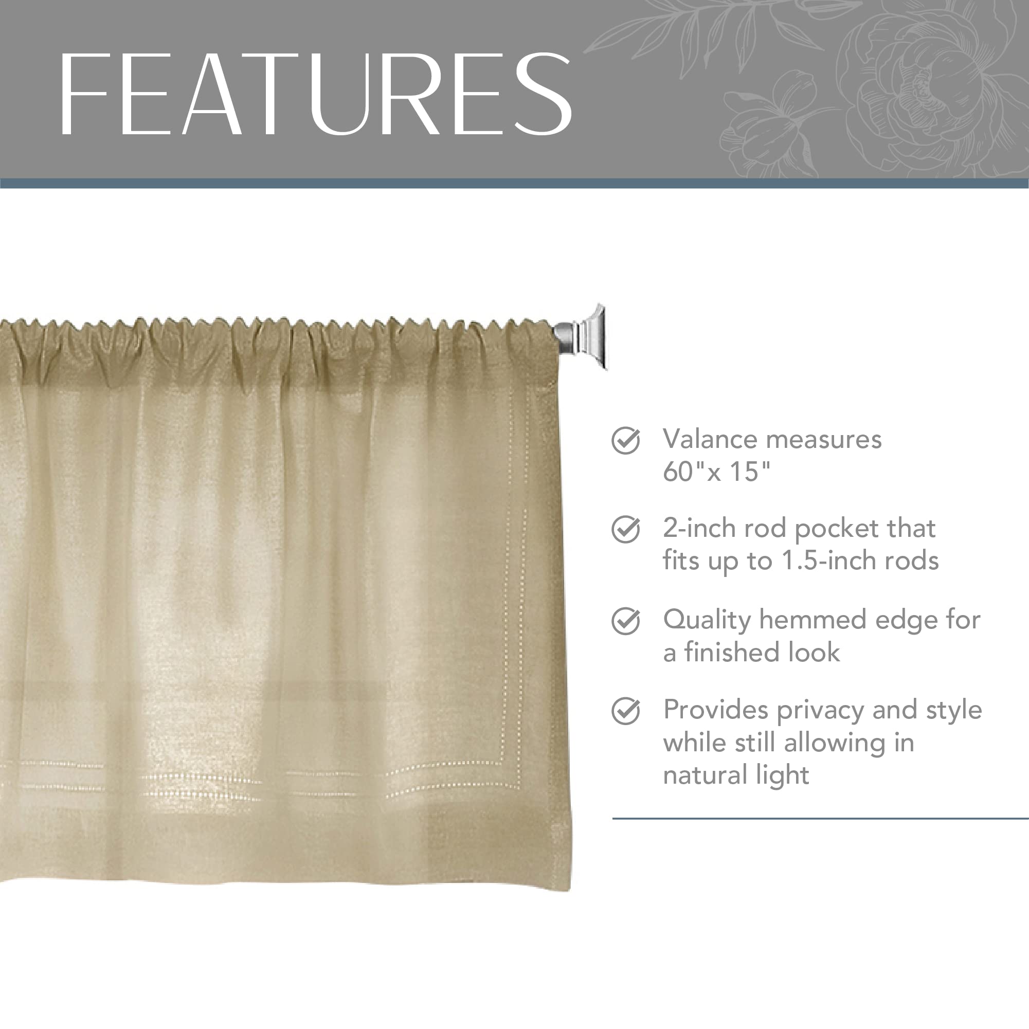 Elrene Home Fashions 26865775433 Rideau de fenêtre pour Cuisine/café en Lin 152,4 x 38,1 cm