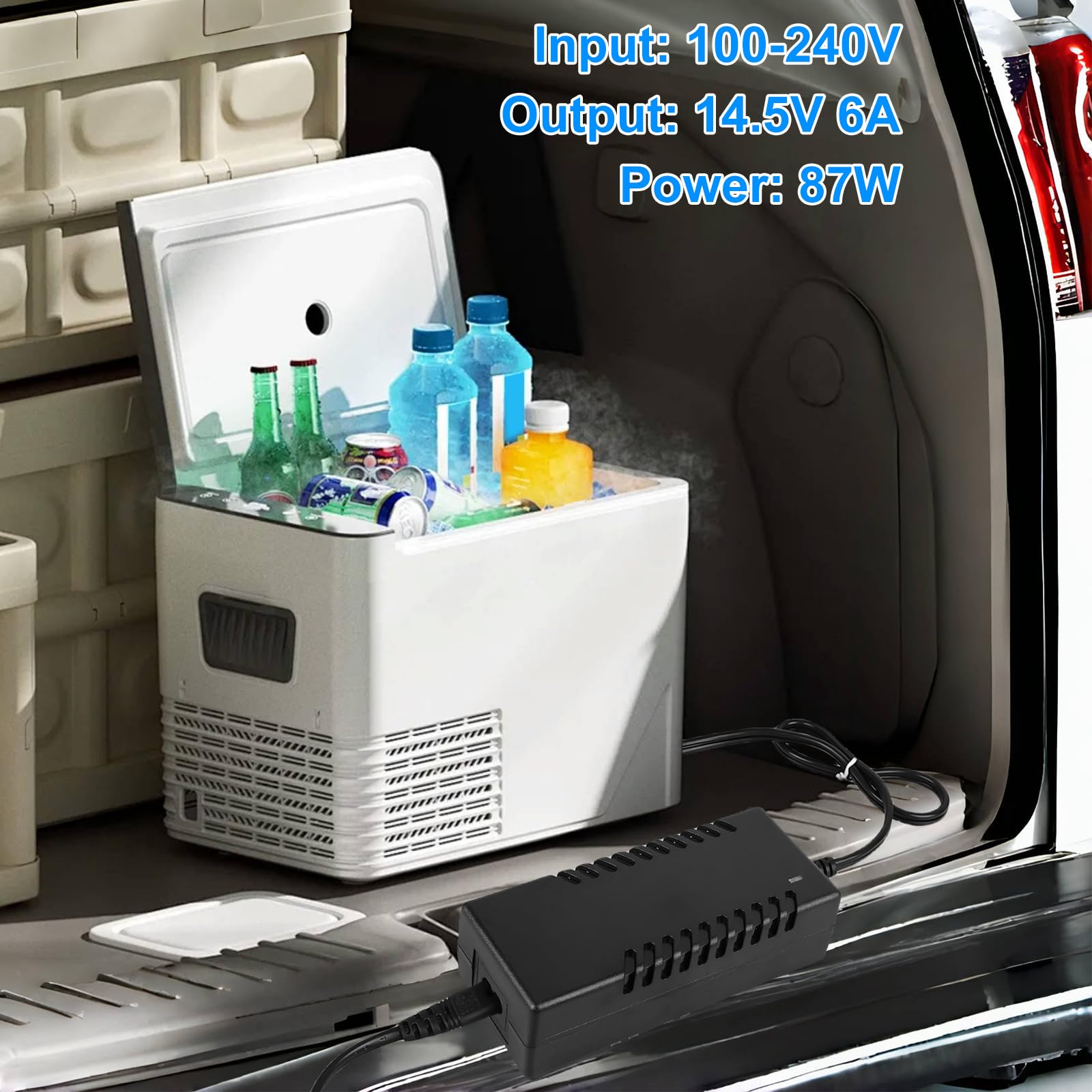 GBKDQQ Alimentatore adattatore CA per dispositivo di raffreddamento, adattatore CA per auto, nero, convertitore di tensione 14,5 V 6 A, caricatore per frigorifero auto alimentatore 100-240 V