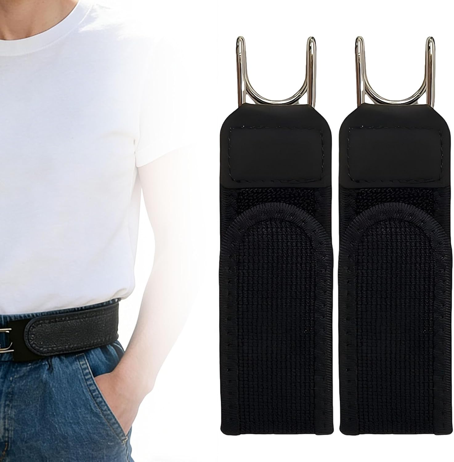 Pack of 2 belts without buckle for men and women with metal hooks adjustable invisible waist belt comfortable elastic stretchy belt without buckle for jeans trousers and leisure trousers