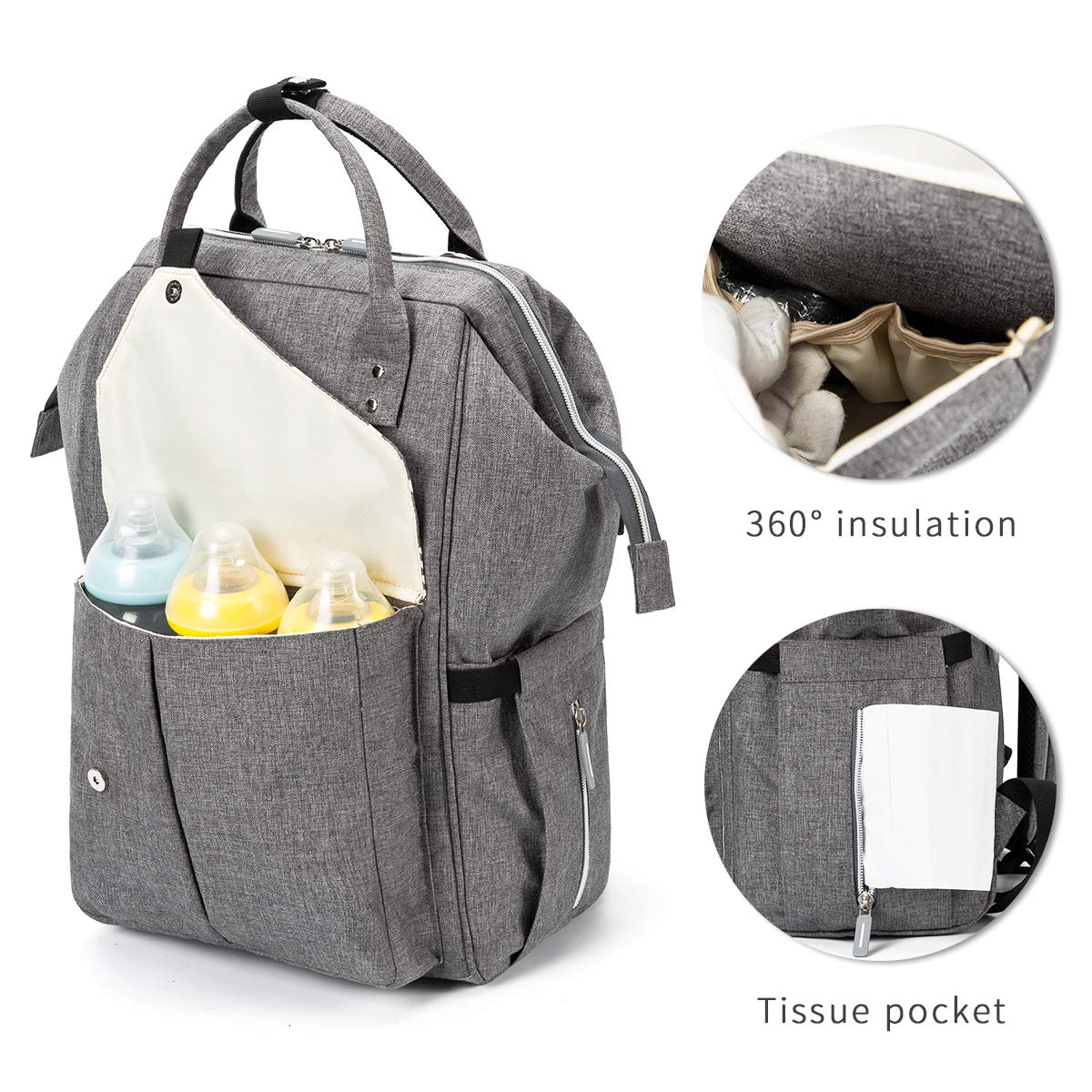SONARIN Zaino Fasciatoio Bambino per Pannolini,con fasciatoio,Borsa per biberon isolata,2 Borsa per Biberon Isolata,Borsa per Pannolini con porta di ricarica USB,Impermeabile,Grande Capacità