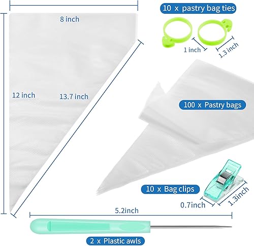 Miniatura 2 de 122 piezas de herramientas de decoración de galletas, 100 piezas de bolsas de pastelería, 10 piezas de corbatas para bolsas de pastelería, 10 piezas