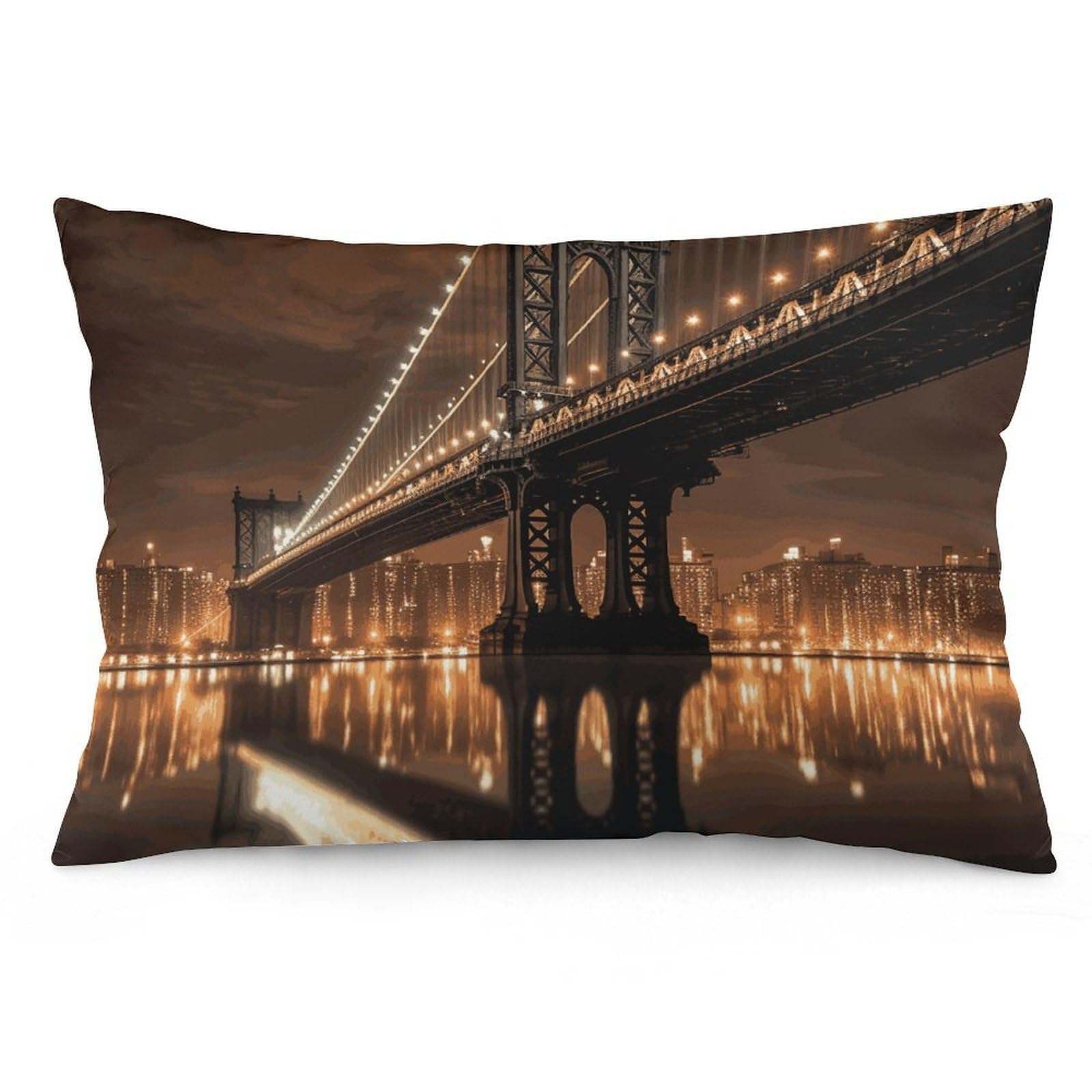 2 Pack Pillow Cases for Hair and Skin, Soft Breathable Pillow Case Covers with Hidden Zipper, New York Manhattan Bridge Night Pillowcase 20"x30" Pillow Covers for Sleeping Gift