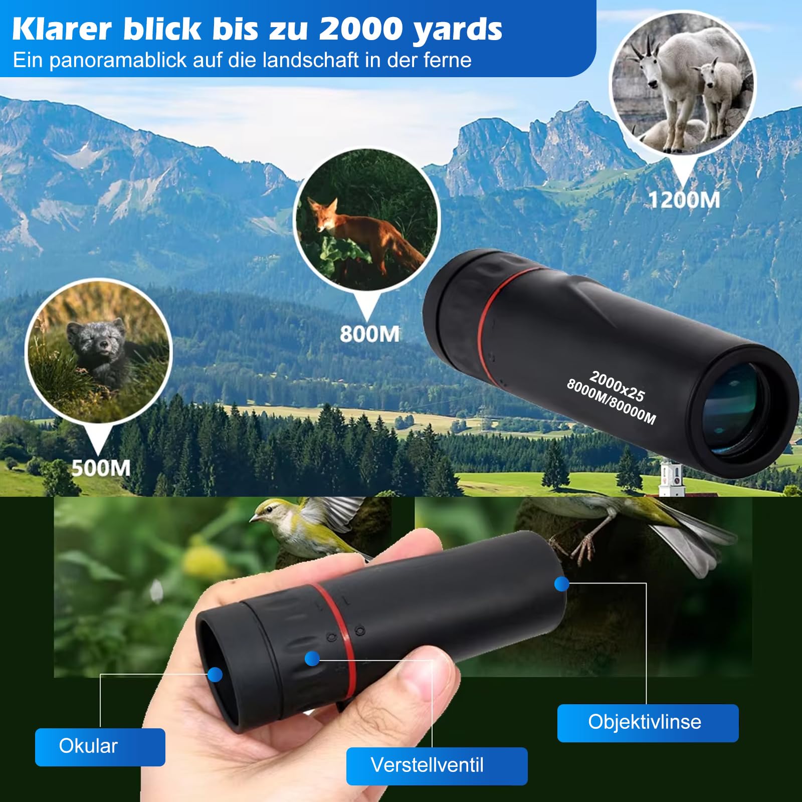 Prismáticos monoculares compactos con zoom 10-20x, 9 x 3 cm, con prisma BAK4 y FMC, incluye soporte para smartphone y trípode, telescopio impermeable para adultos, ideal para senderismo, montañismo