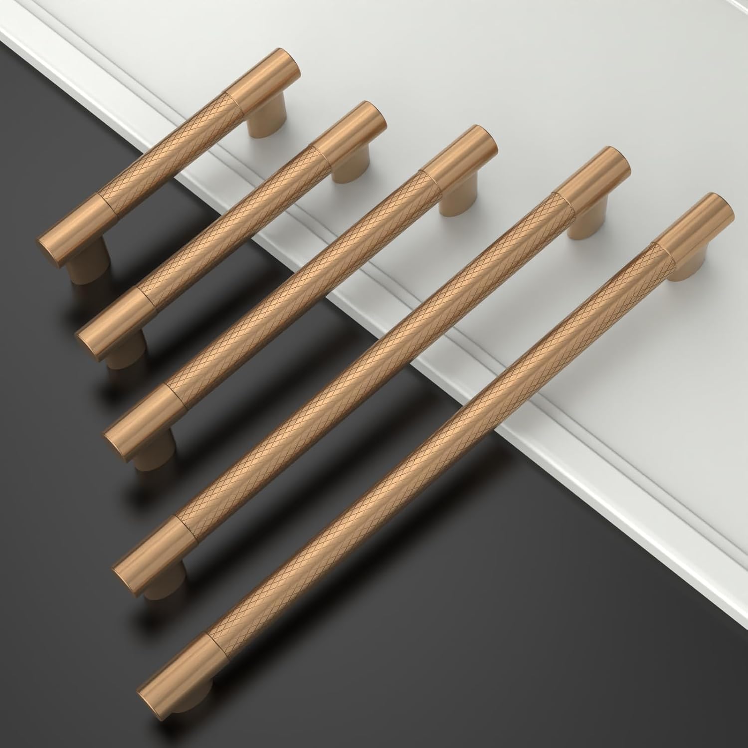 10 Pack 3 inch(76mm) Knurled Champagne Bronze Kitchen Cabinet Handles Golden Champagne Cabinet Pulls Kitchen Cabinet Hardware Cupboard Handles Champagne Gold Drawer Handles Cupboard Pulls