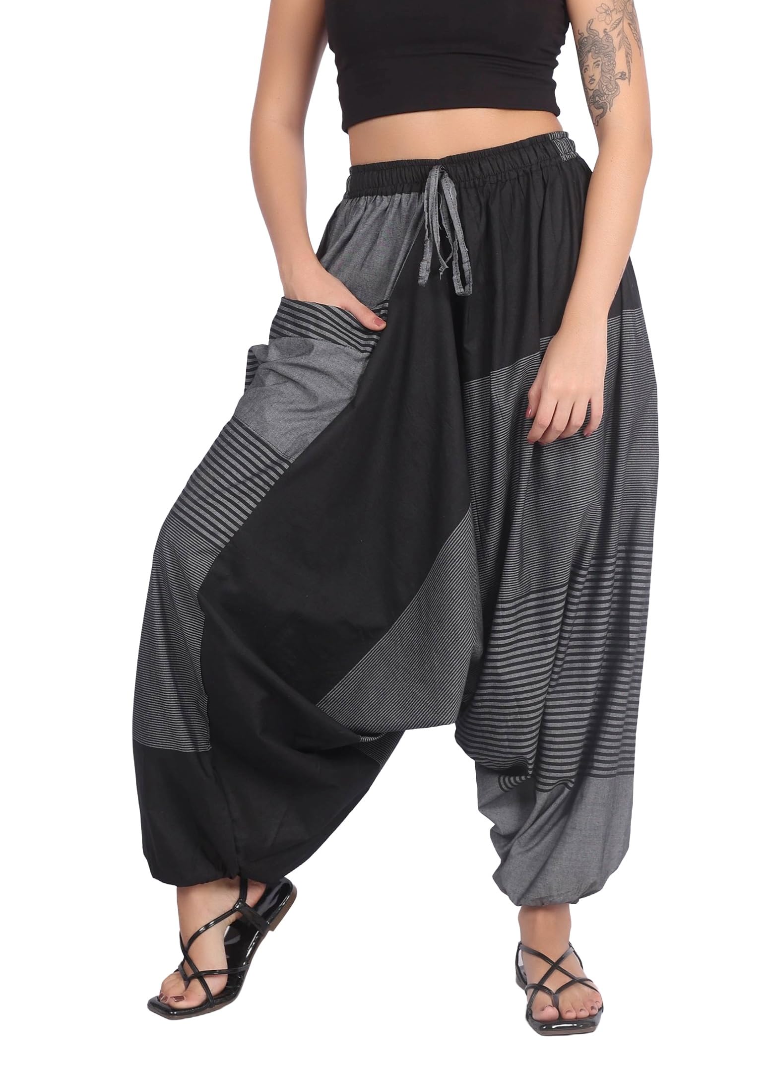 Whitewhale Mens & Women Cotton Aladdin Loose Baggy Boho Hippie Harem Pants-image-1