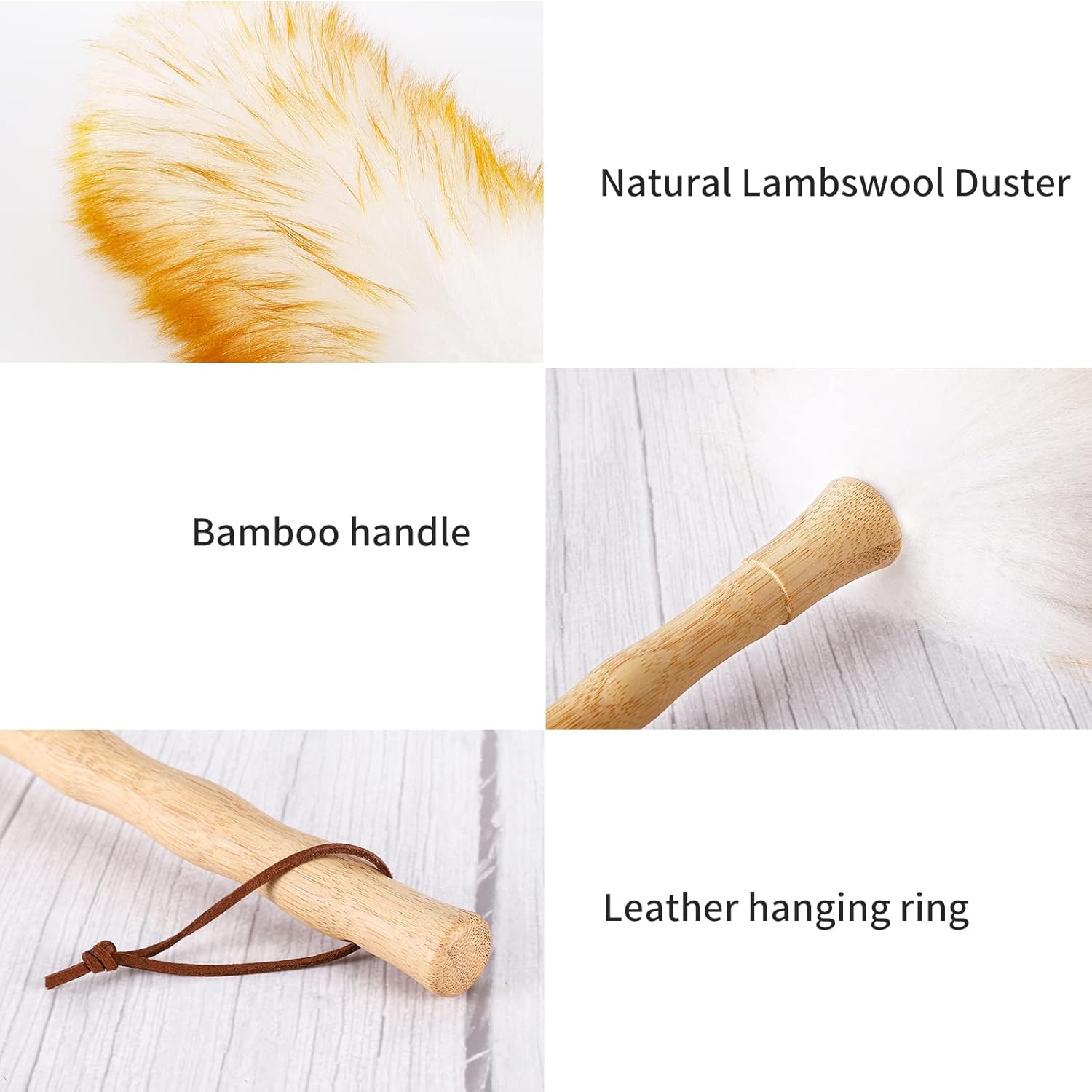 Green Vivid Lambswool Duster with Solid Wooden Handle,Leather Hang Strap,18.9 inch Long,Natural Feather Duster for Cleaning Ceiling Fans,Window Blinds,Computer Screens,Bookshelves etc : Health & Household