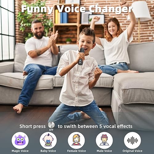 Vista 14 de Mini máquina de karaoke para niños y adultos, altavoz portátil de karaoke Bluetooth con 2 micrófonos inalámbricos para fiestas en casa, grandes