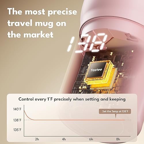 Miniatura 4 de Tastee Taza de café con calefacción, taza de viaje portátil de 12 onzas con control de temperatura preciso de 1 , retención de calor de 8 horas,