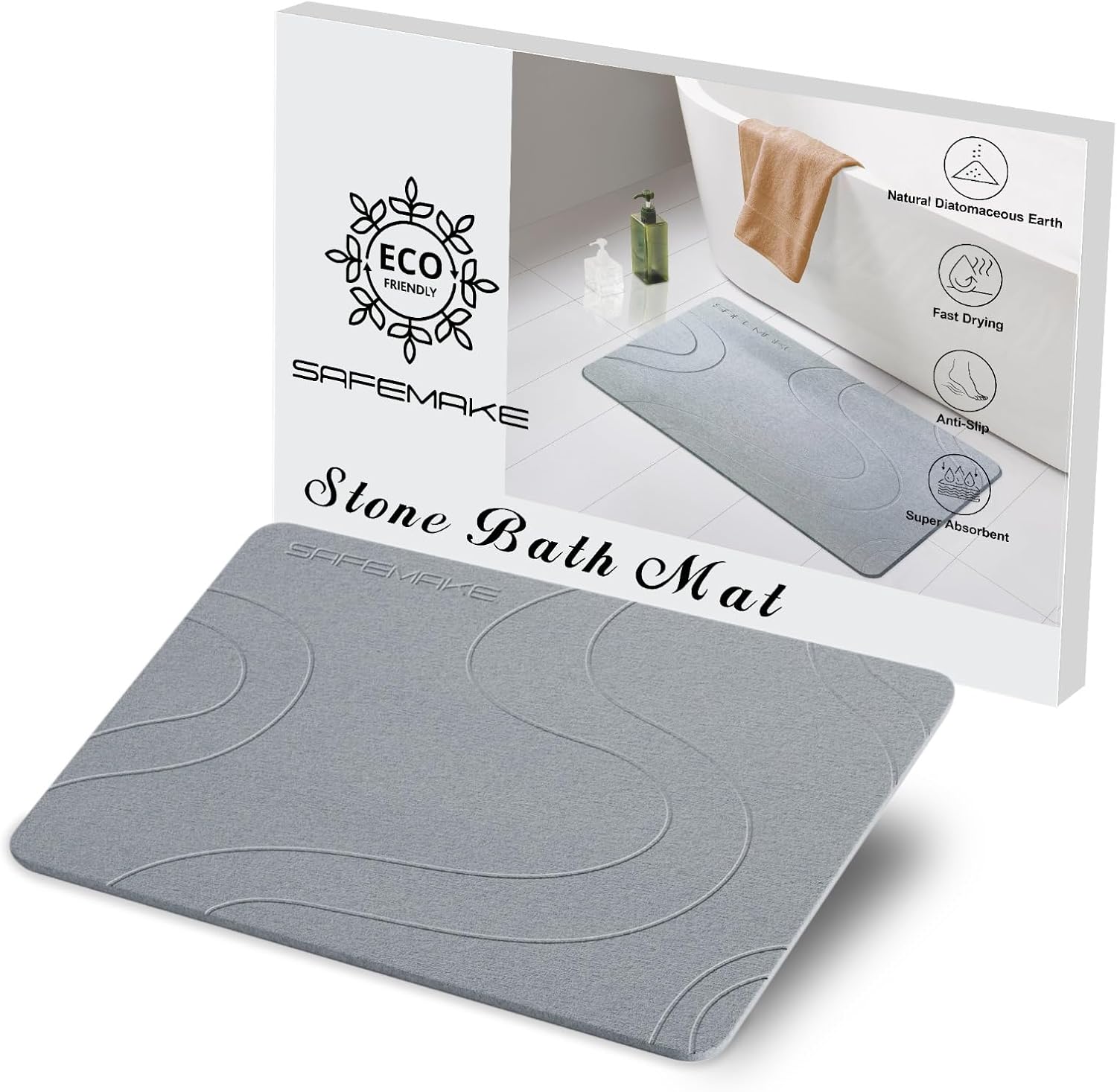 Amazon.com: SAFEMAKE Stone Bath Mat, Diatomaceous Earth Bath Mat, Quick ...
