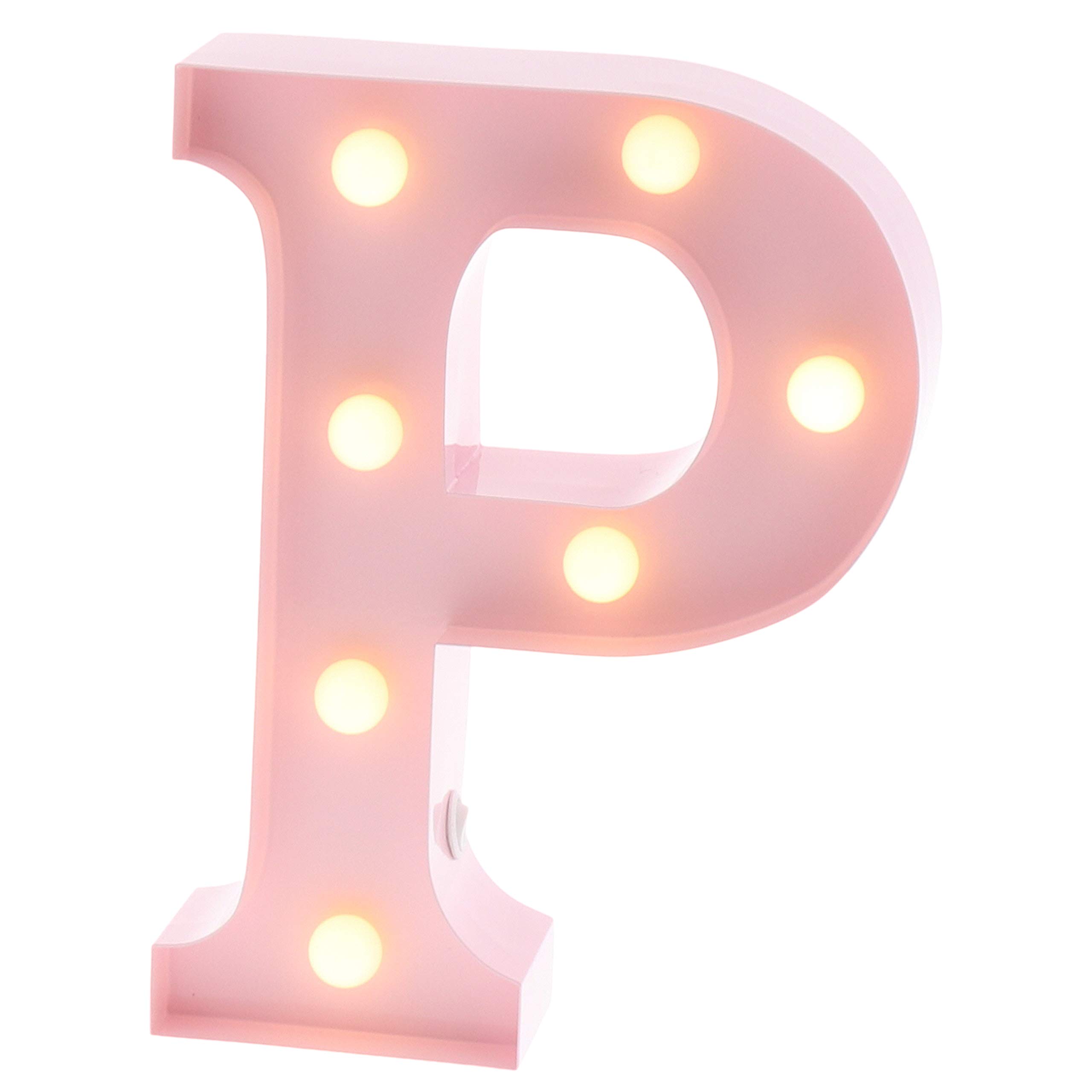 Barnyard Designs Metal Marquee Letter P Light Up Wall Initial Nursery Letter, Home and Event Decoration 9” (Baby Pink)
