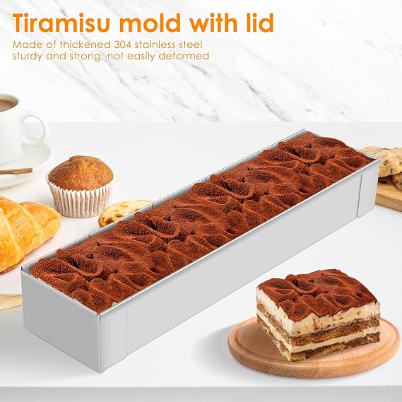 Rectangle Cake Pan with Lid Tiramisu & Cheesecake Mold 304 Stainless Steel Long Cake Baking Pan Removable Mousse Mold(40x10cm)