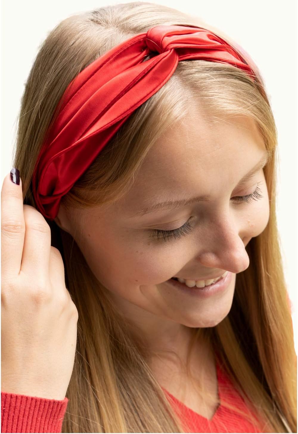 Celestial Silk Headband 100% Mulberry Silk Elastic Headband for Women - Protects hair– 22 Momme Taupe Silk Twisted Hairband Perfect for Thick, Thin Straight or Curly Hair (Red)