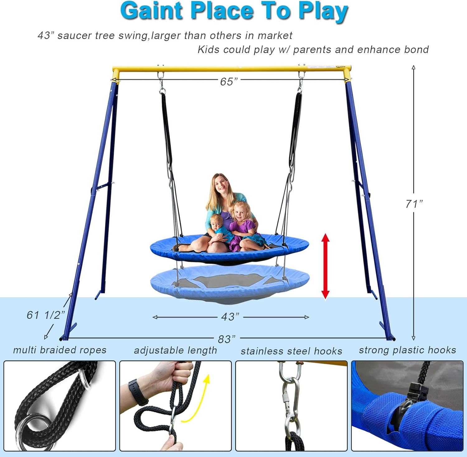 Buy Swing Set43” Saucer Tree Swing &71” High A Frame Swing Stand