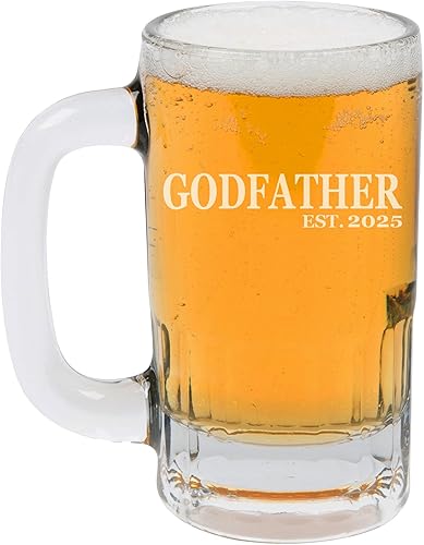 MIP Brand Taza de cerveza de 12oz Stein Glass Godfather Est 2025