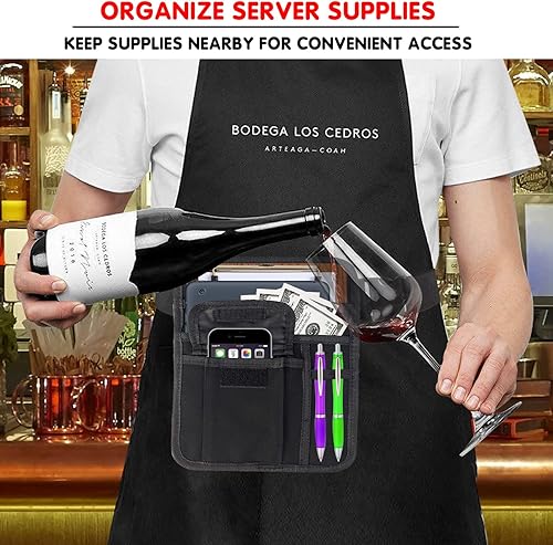 Miniatura 2 de Delantal de camarera delantal para servidor, bolsa de restaurante, cintura para dinero, con bolsillos, soporte para tableta y hebilla de cinturón