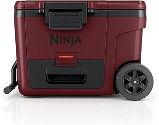 Ninja | Cooler | FrostVault 45QT Cooler with Wheels | Insulated with Temp Dry Storage Drawer | Keeps Ice Cold for Days | for The Beach, Camping, Picnics & More | Canyon Red | FB245MR