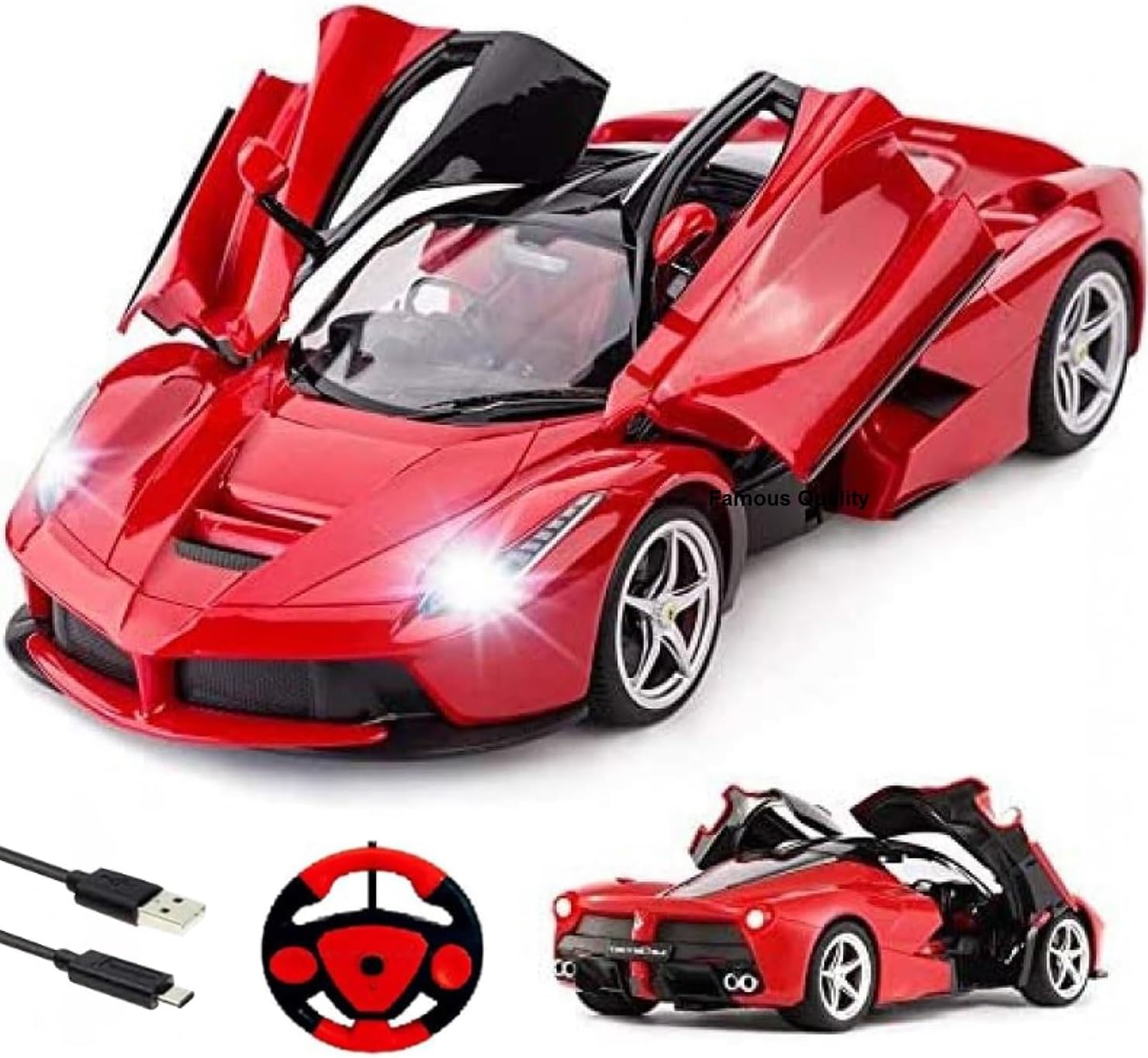 FAMOUS QUALITY Big Size Remote Controlled Sports Racer Car Toy For Kids With Openable Doors And LED Lights And Sound High Speed RC Car For Boys, Red
