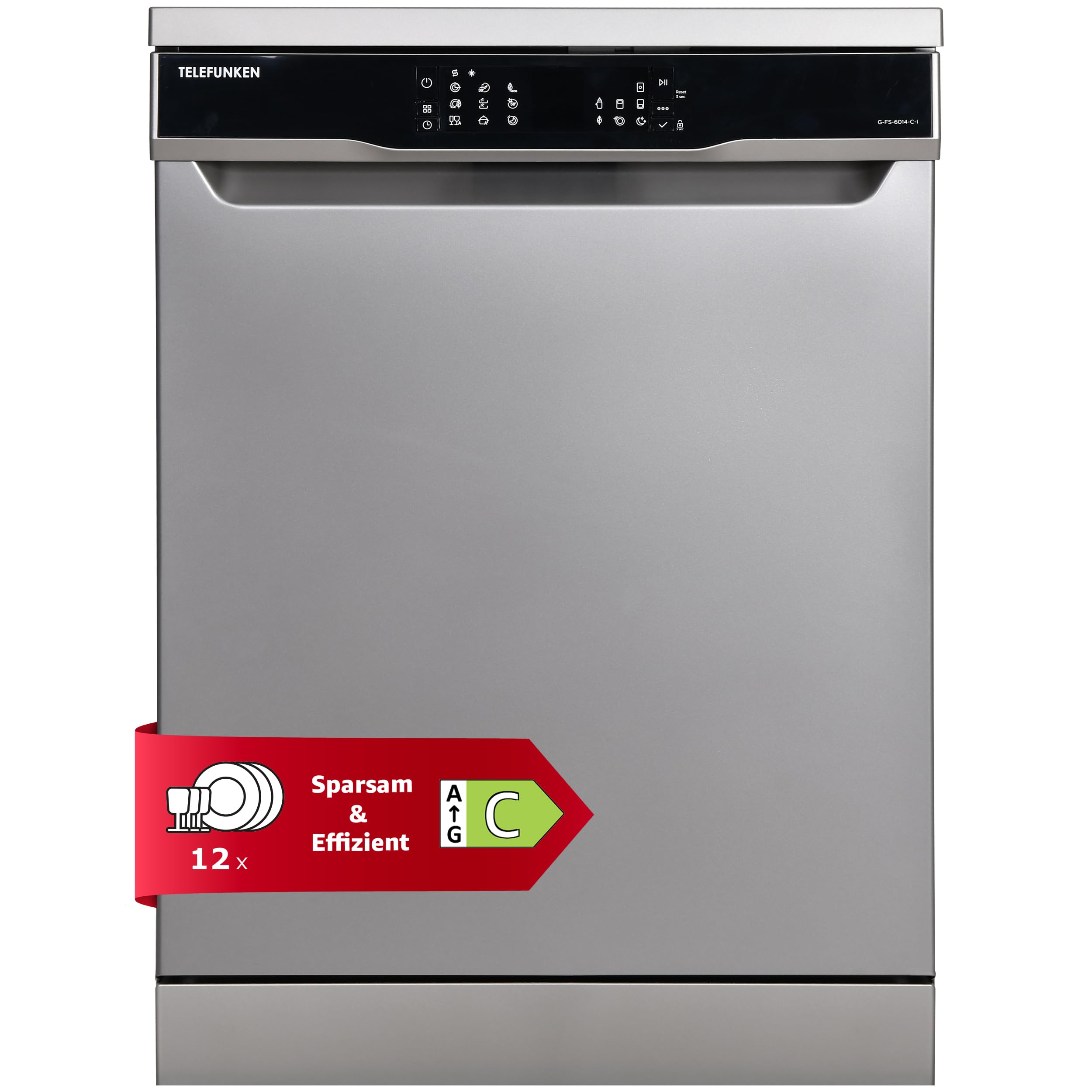 Telefunken G-FS-6014-C-I Geschirrspüler freistehend Spülmaschine 60 cm | 12 Maßgedecke, 9 Programme, AquaStop - Schutz vor Wasserschäden, Auto-Door, leise 44 dB, SpeedWash, inkl. Besteckkorb