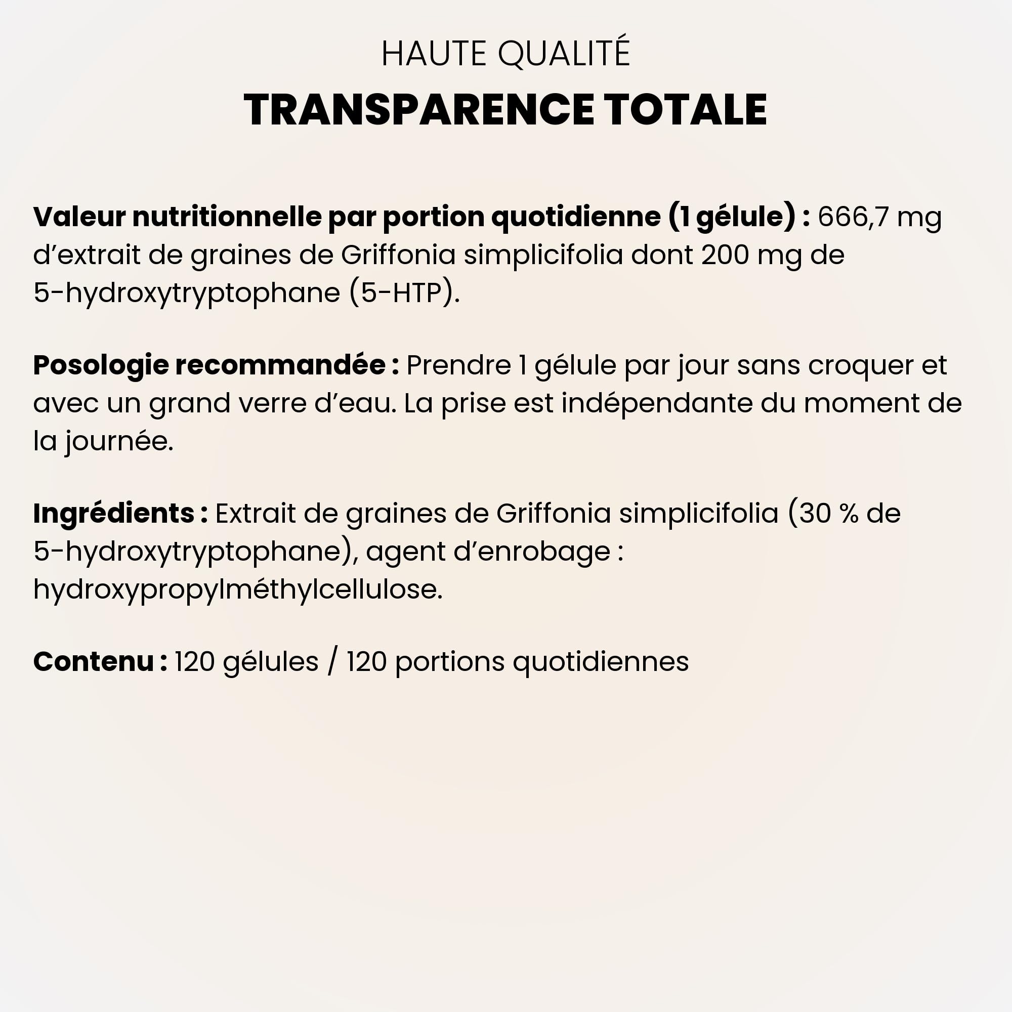 5-HTP 200 mg – 240 gélules – Extrait de Griffonia simplicifolia standardisé à 30% de 5-hydroxytryptophane – XTRA FUEL