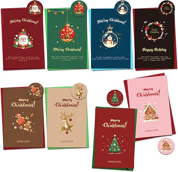 Christmas Cards,24 Pcs Gold Foiled Greetings Cards with