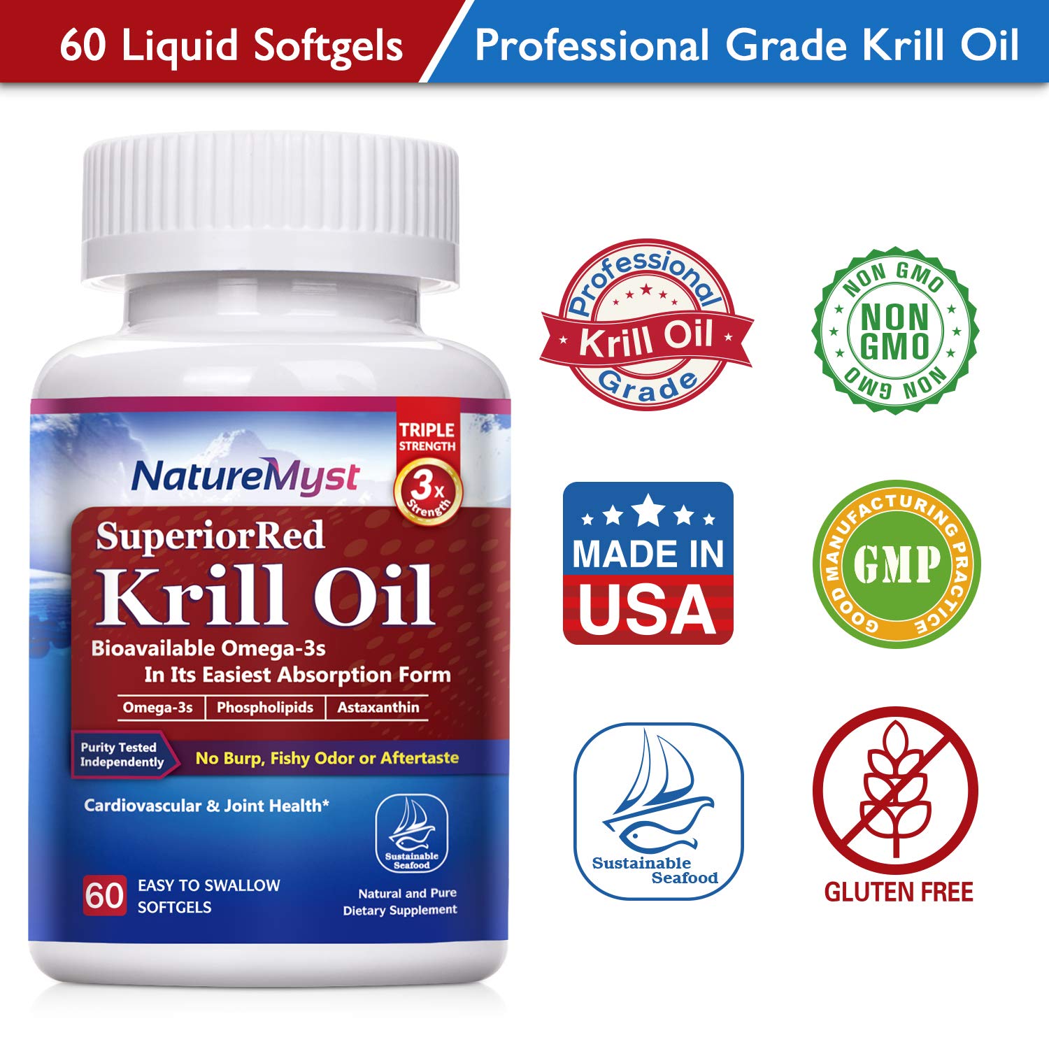 NatureMyst Krill Oil, Professional Grade 60 Liquid Softgels, NonGMO