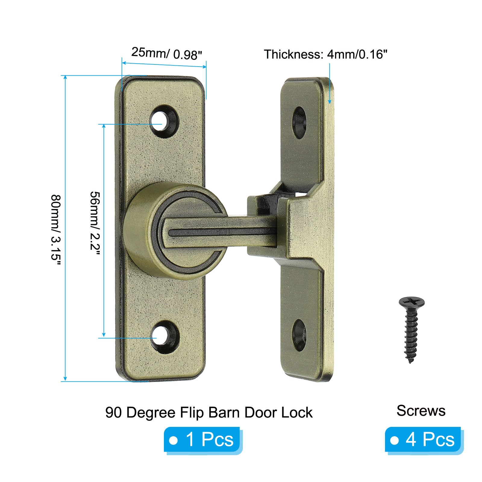 PATIKIL 90 Degree Barn Door Lock, Flip Latches Zinc Alloy Safety Sliding Door Bolt Latch Lock for Garden Garage Bathroom Gate Bronze - Image 2