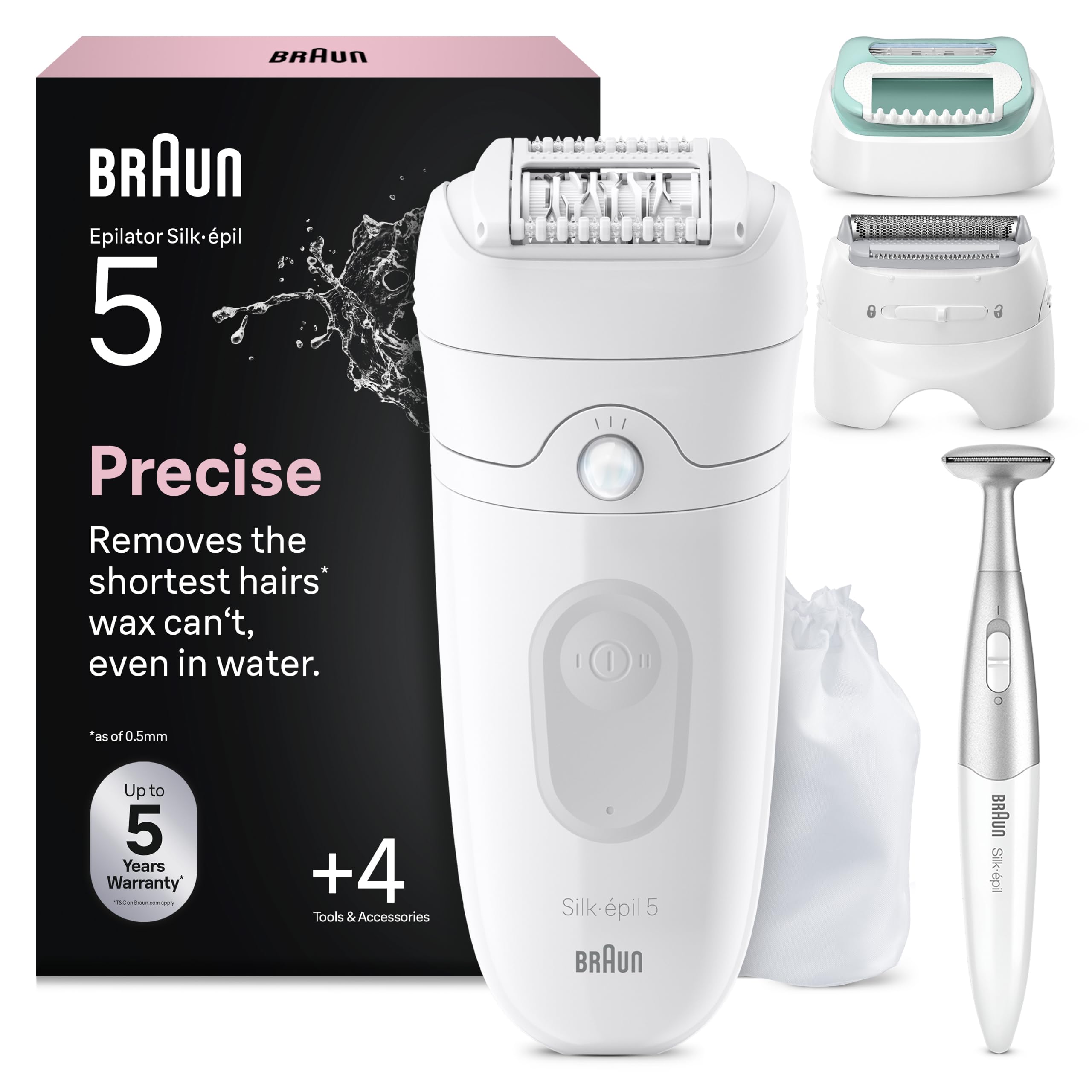 Braun Silk-épil 5 Depiladora Eléctrica Mujer, 5-251, Blanco/Gris - Depiladora Corporal con Cabezal de Rasurado, Peine de Recorte Y Recortadora para La Zona del Bikini, Resistente al Agua