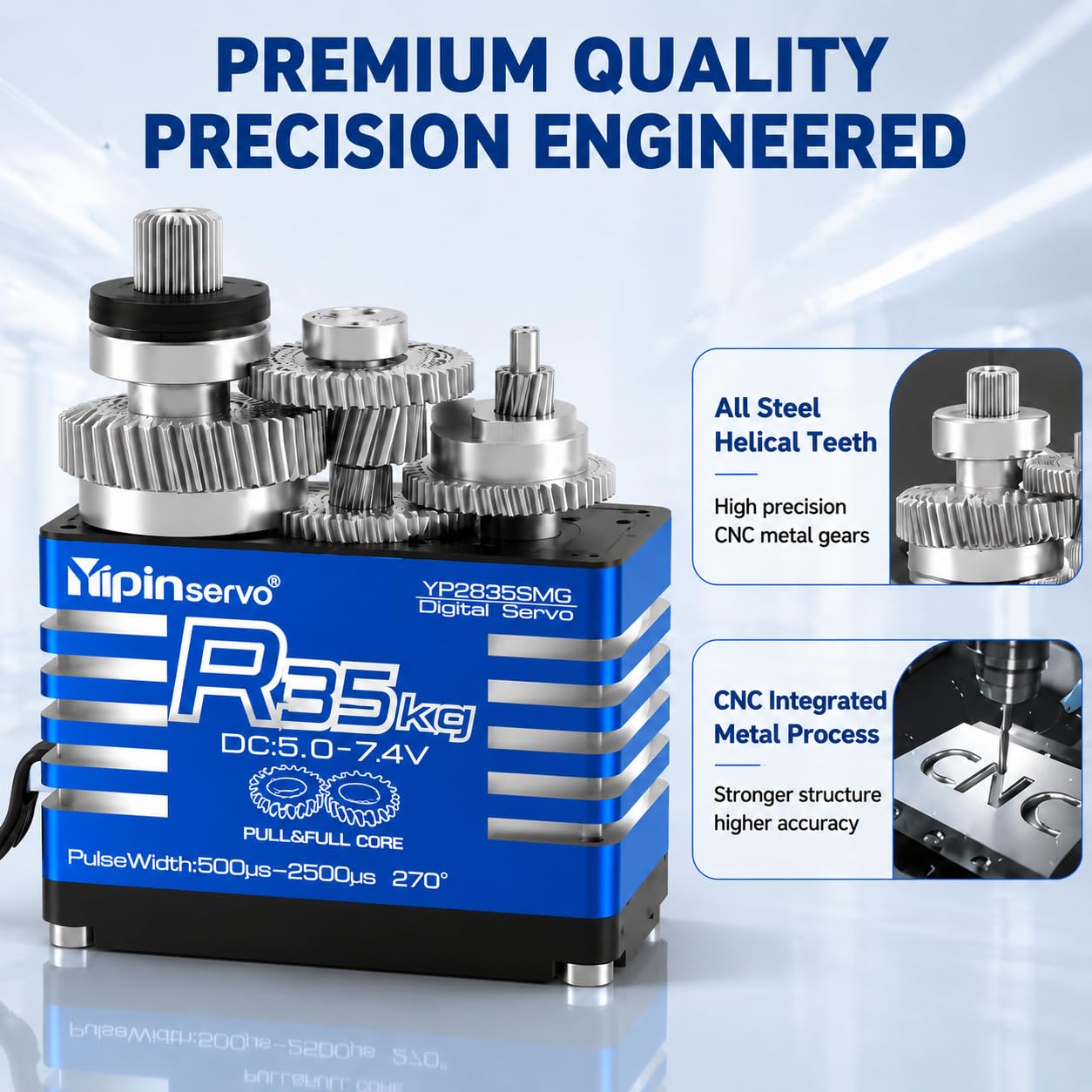 Servo digital sin núcleo de 35 kg, 5-7,4 V, engranaje de acero, IP67 resistente al agua para coche RC 270 grados