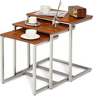 CASART Stackable Nesting Tables, Set of 3 Coffee Table Sofa Side Table, Space Saving Bedside End Table Snack Desk for Living Room, Bedroom and Office (Teak)