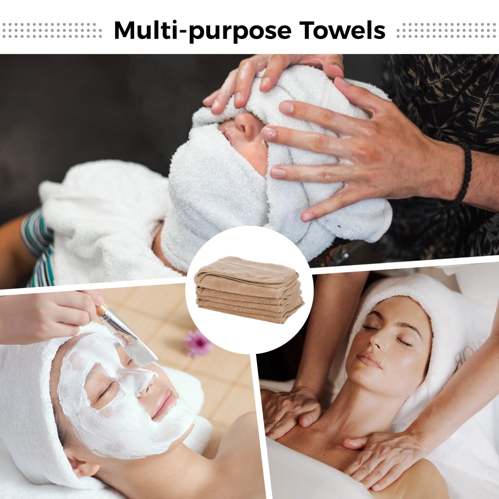 DIMEGON 12 toallas faciales en forma de U, diseño dividido, toalla de esteticista suave, toalla de limpieza de masaje de tallo facial, paño facial de forro polar coral para salones de belleza, cuidado