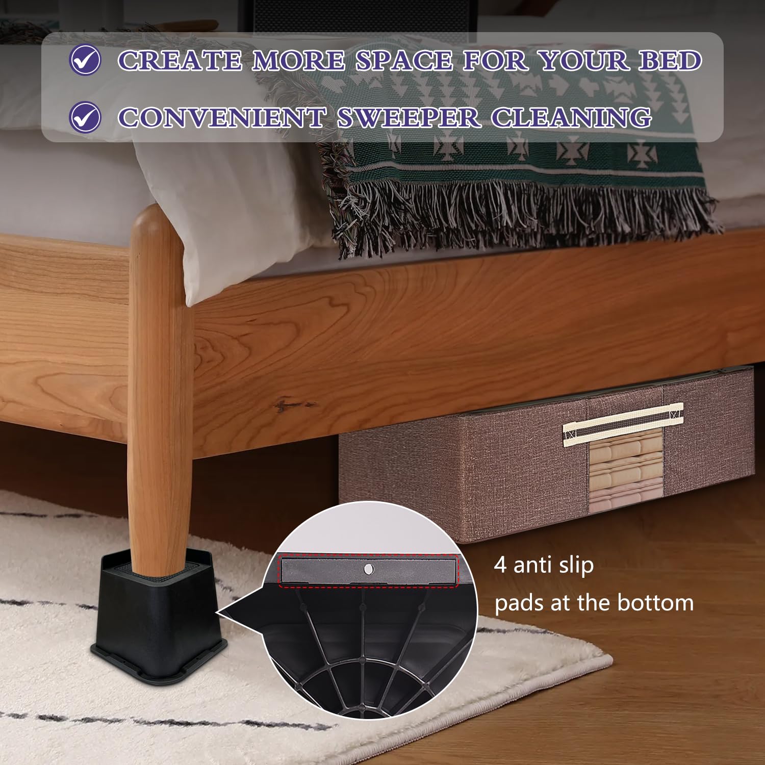 Rialzi per letto da 12,7 cm, resistenti, confezione da 4, a forma di L, supportano fino a 2268 kg, alzate sovradimensionate per letti da dormitorio, divani, scrivanie, divani, gambe delle