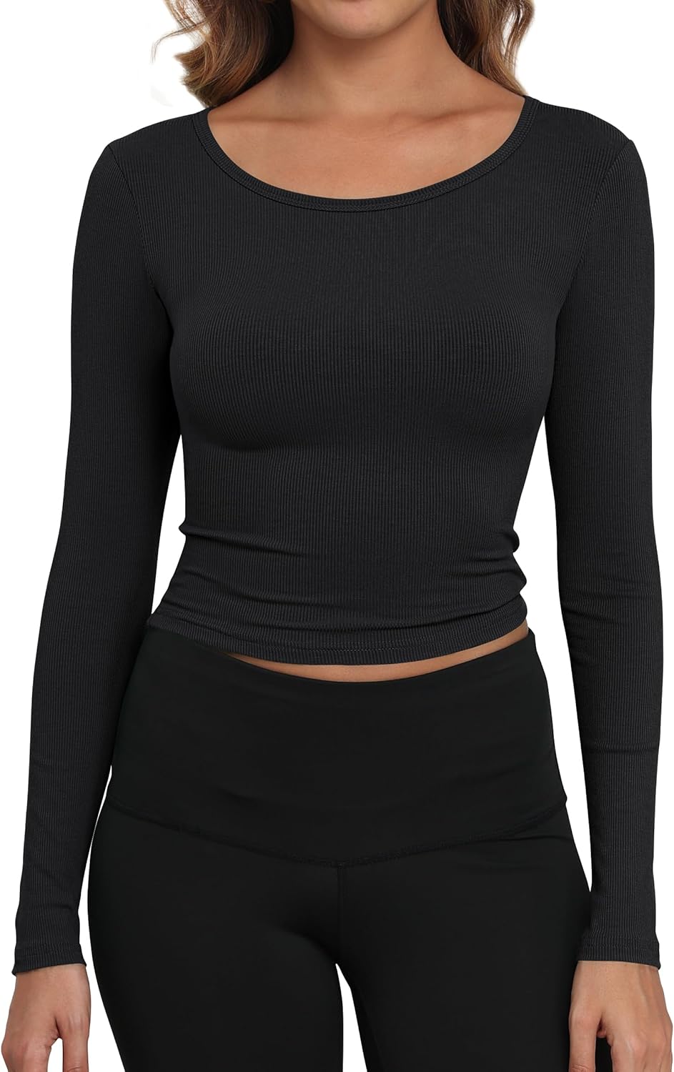Artfish Women's Casual Basic Ribbed T-Shirts Slim Fitted Boat Neck Long Sleeve Crop Top