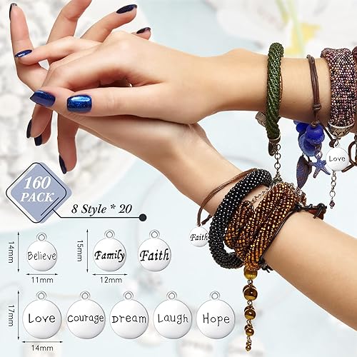 Miniatura 2 de Yinkin 160 dijes motivacionales inspiradores de plata antigua para hacer llaveros, joyería con mensaje de alegría para niña, pulsera, collar,