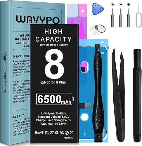 WAVYPO Batería para iPhone 8, 3300 mAh de alta capacidad mejorada de 0 ciclos de repuesto para iPhone 8, A1863, A1905, A1906, con herramientas de