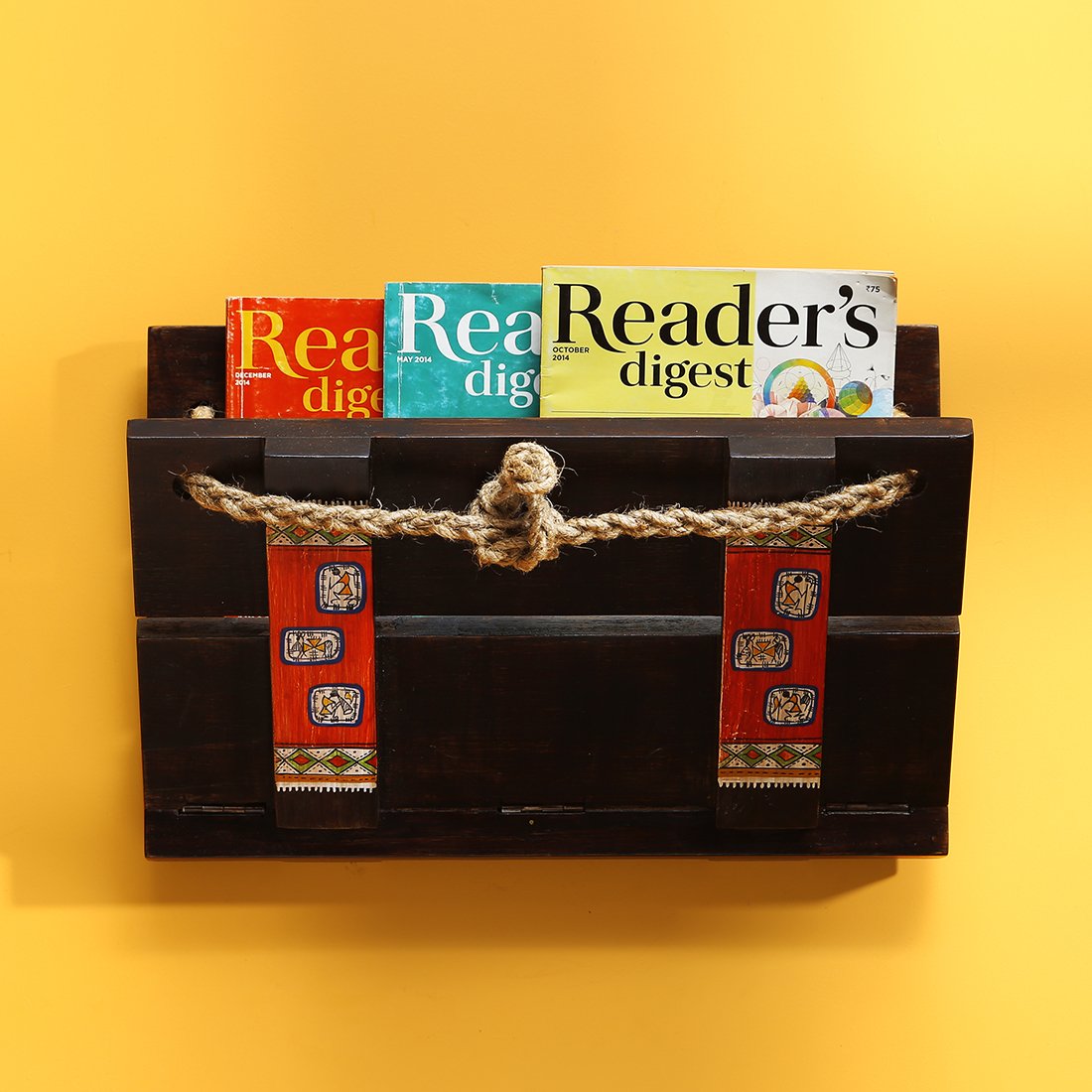 ExclusiveLane 'Leisure Reads' Extendable Warli Magazine Rack Newspaper Wall Stand in Teak Wood, Natural Dark Brown-picture-20