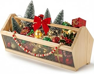 Garden Hod Harvest Basket Christmas Garden Harvesting Basket 20 x 6 x 8 Inch Pine and Metal Mesh Gardening Hod with Wood Handle for Vegetable Fruit Gathering Supply Gift for Gardener